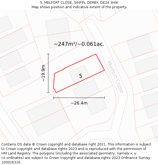 5, MELFORT CLOSE, SINFIN, DERBY, DE24 3HW: Plot and title map