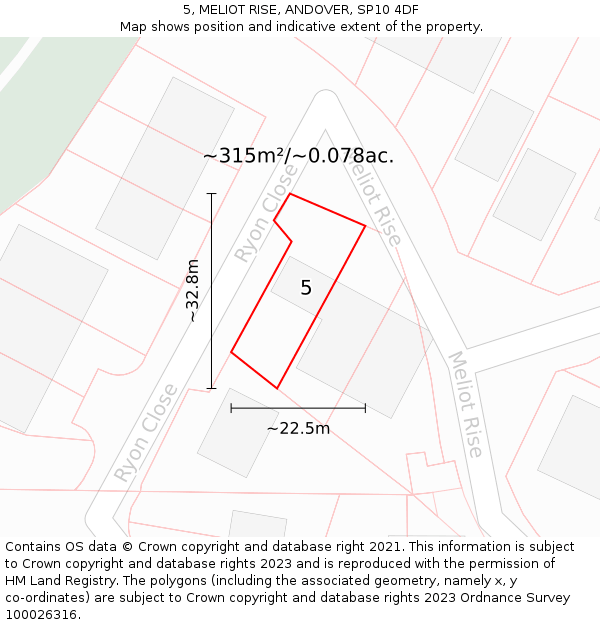 5, MELIOT RISE, ANDOVER, SP10 4DF: Plot and title map