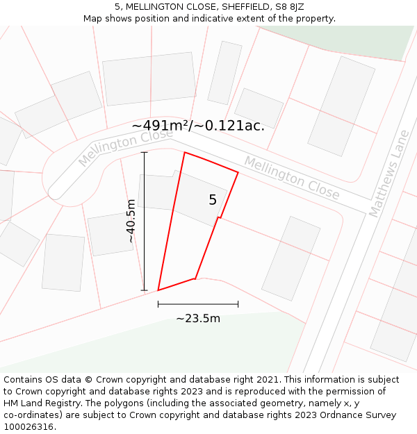 5, MELLINGTON CLOSE, SHEFFIELD, S8 8JZ: Plot and title map