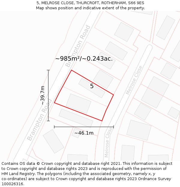 5, MELROSE CLOSE, THURCROFT, ROTHERHAM, S66 9ES: Plot and title map