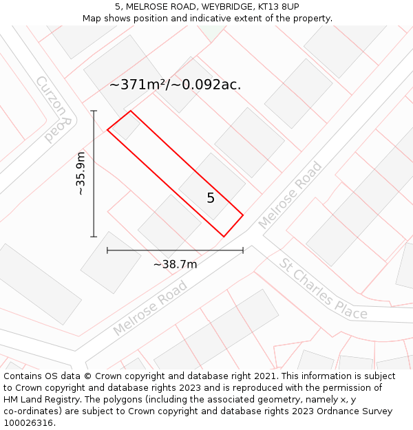 5, MELROSE ROAD, WEYBRIDGE, KT13 8UP: Plot and title map