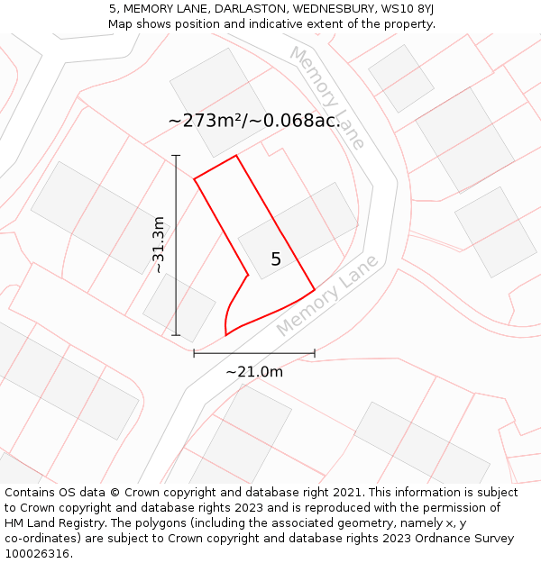 5, MEMORY LANE, DARLASTON, WEDNESBURY, WS10 8YJ: Plot and title map