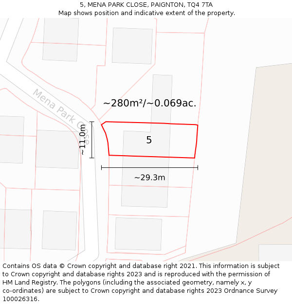 5, MENA PARK CLOSE, PAIGNTON, TQ4 7TA: Plot and title map