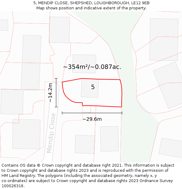5, MENDIP CLOSE, SHEPSHED, LOUGHBOROUGH, LE12 9EB: Plot and title map