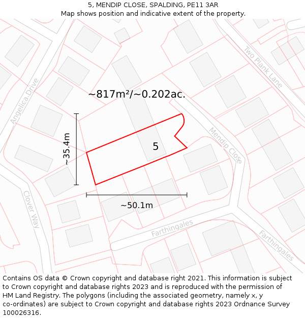 5, MENDIP CLOSE, SPALDING, PE11 3AR: Plot and title map