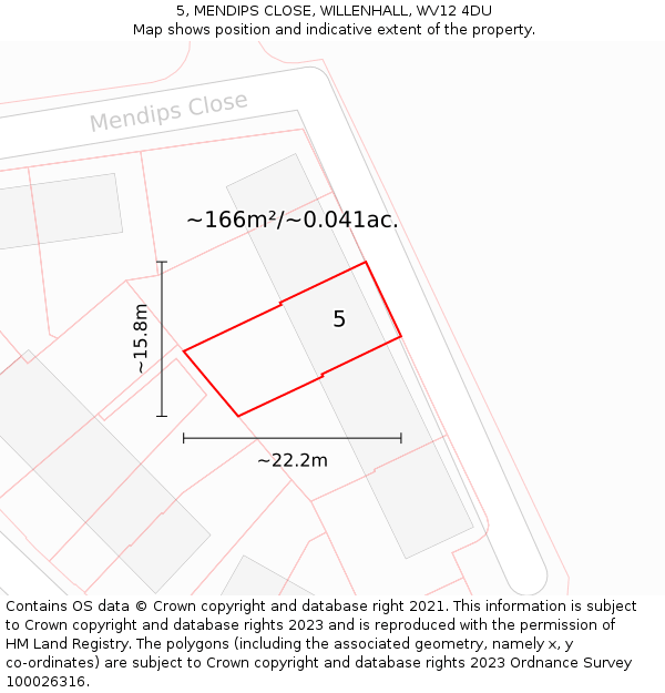 5, MENDIPS CLOSE, WILLENHALL, WV12 4DU: Plot and title map