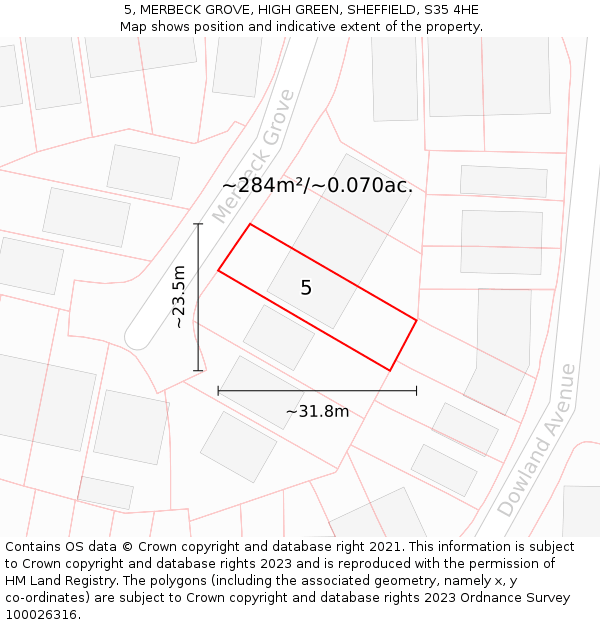 5, MERBECK GROVE, HIGH GREEN, SHEFFIELD, S35 4HE: Plot and title map