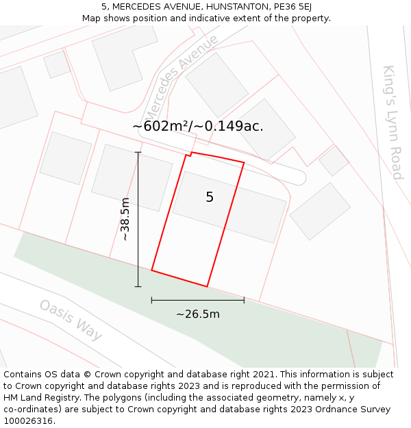 5, MERCEDES AVENUE, HUNSTANTON, PE36 5EJ: Plot and title map