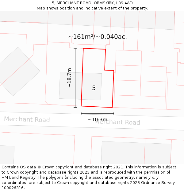 5, MERCHANT ROAD, ORMSKIRK, L39 4AD: Plot and title map