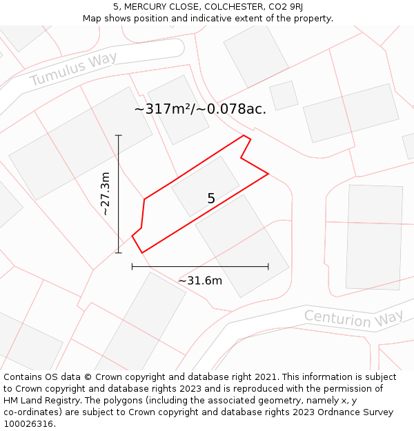 5, MERCURY CLOSE, COLCHESTER, CO2 9RJ: Plot and title map