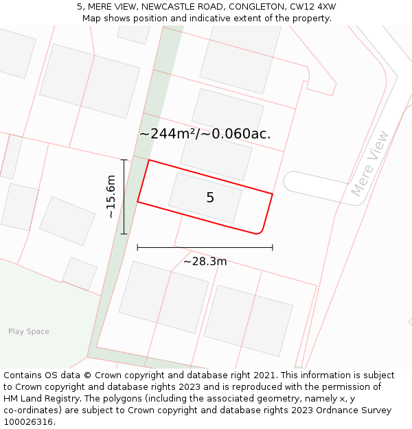 5, MERE VIEW, NEWCASTLE ROAD, CONGLETON, CW12 4XW: Plot and title map
