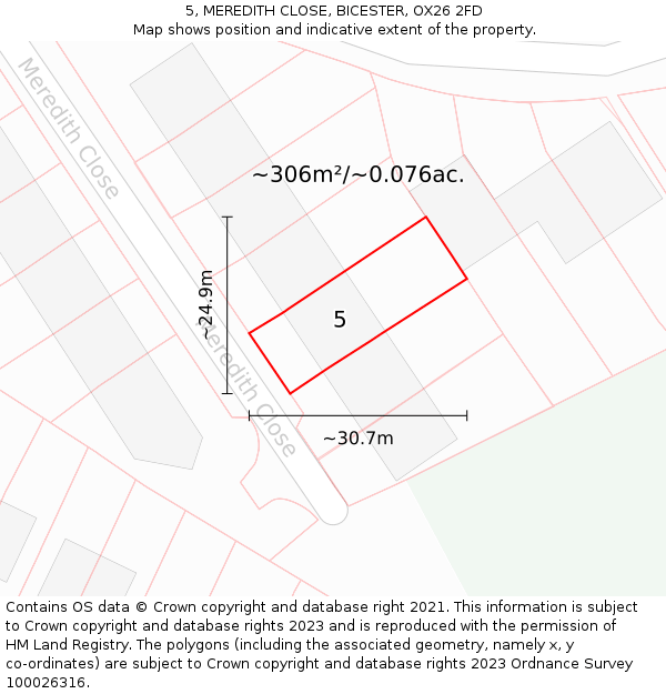 5, MEREDITH CLOSE, BICESTER, OX26 2FD: Plot and title map
