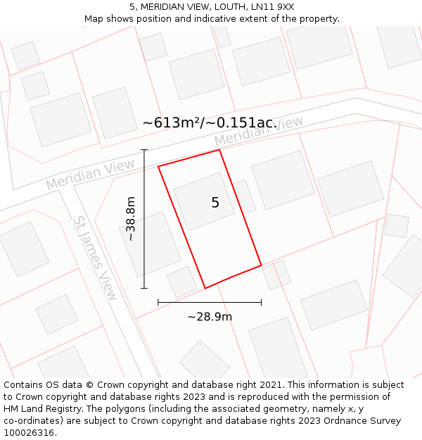 5, MERIDIAN VIEW, LOUTH, LN11 9XX: Plot and title map