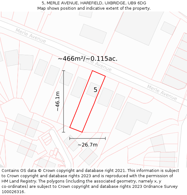 5, MERLE AVENUE, HAREFIELD, UXBRIDGE, UB9 6DG: Plot and title map