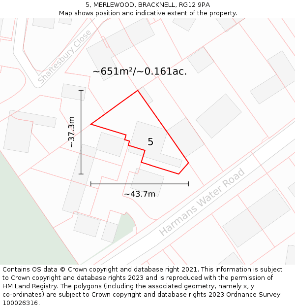 5, MERLEWOOD, BRACKNELL, RG12 9PA: Plot and title map