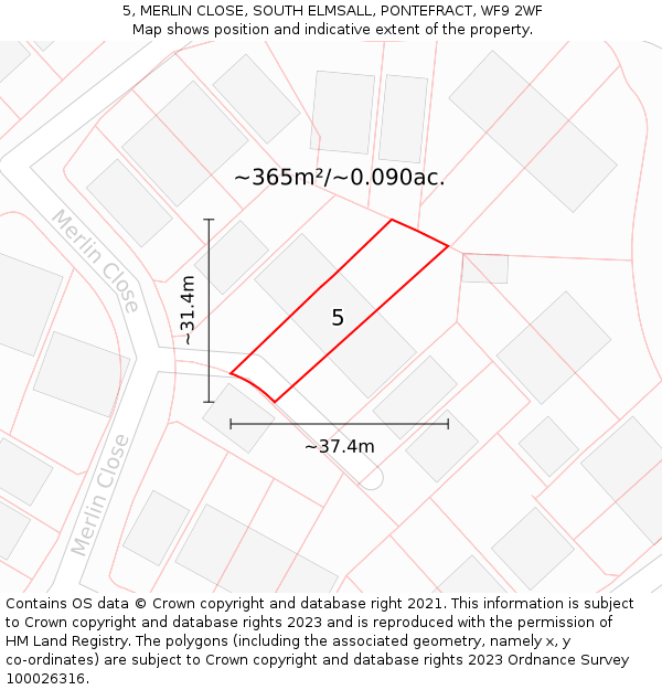 5, MERLIN CLOSE, SOUTH ELMSALL, PONTEFRACT, WF9 2WF: Plot and title map