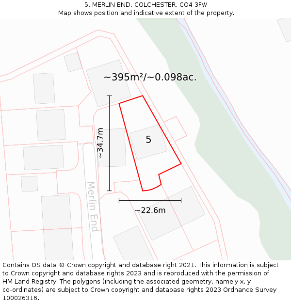 5, MERLIN END, COLCHESTER, CO4 3FW: Plot and title map