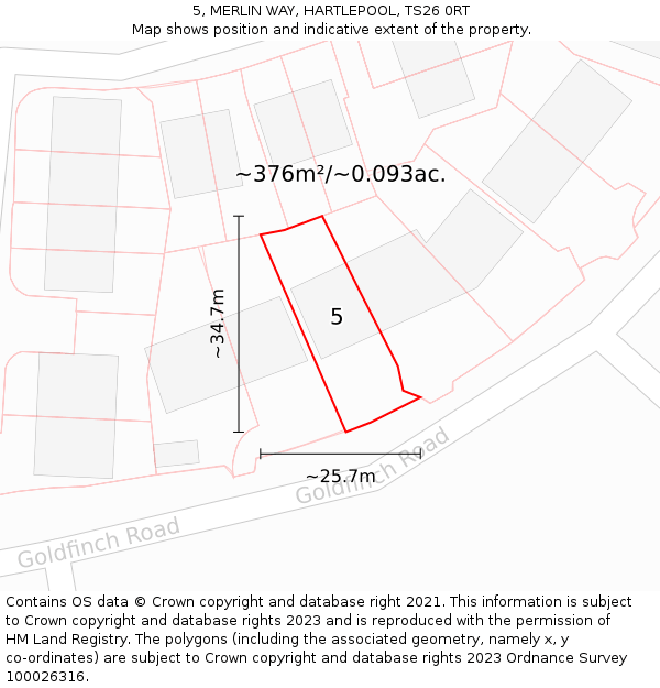 5, MERLIN WAY, HARTLEPOOL, TS26 0RT: Plot and title map