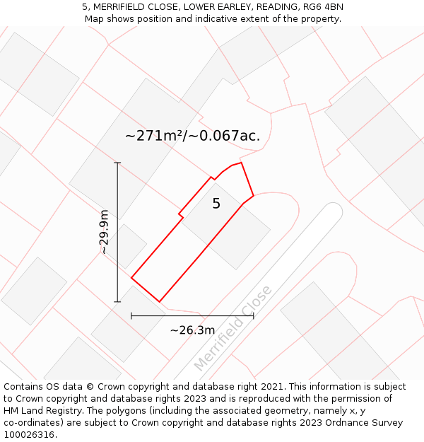 5, MERRIFIELD CLOSE, LOWER EARLEY, READING, RG6 4BN: Plot and title map