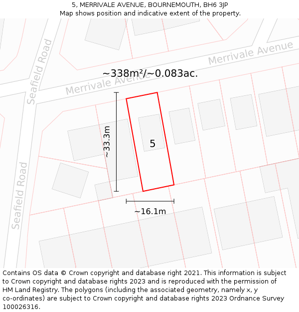 5, MERRIVALE AVENUE, BOURNEMOUTH, BH6 3JP: Plot and title map