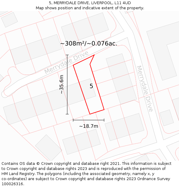 5, MERRYDALE DRIVE, LIVERPOOL, L11 4UD: Plot and title map
