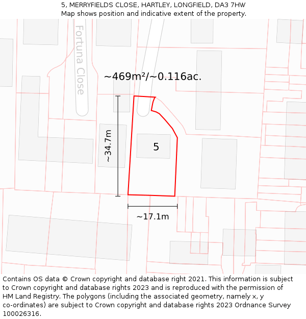 5, MERRYFIELDS CLOSE, HARTLEY, LONGFIELD, DA3 7HW: Plot and title map