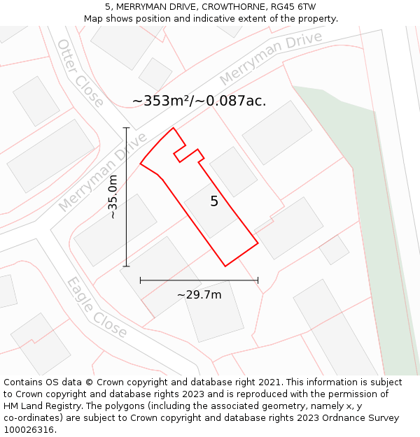 5, MERRYMAN DRIVE, CROWTHORNE, RG45 6TW: Plot and title map