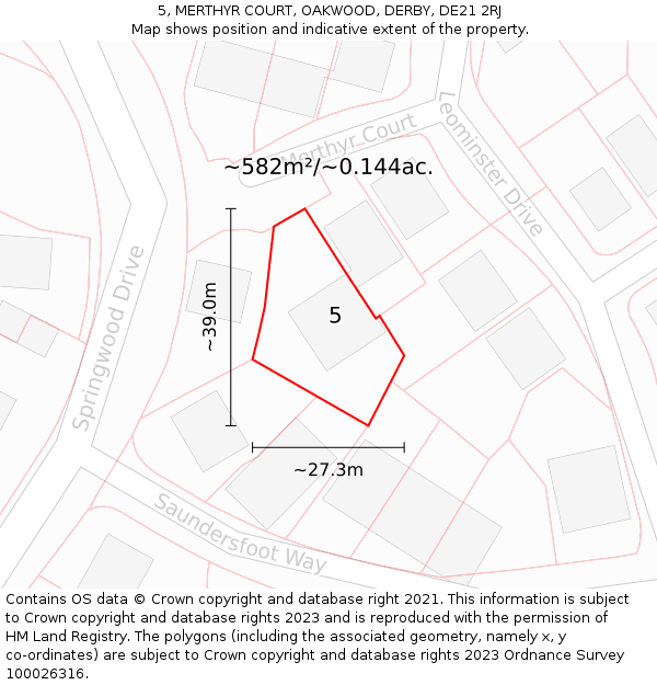 5, MERTHYR COURT, OAKWOOD, DERBY, DE21 2RJ: Plot and title map