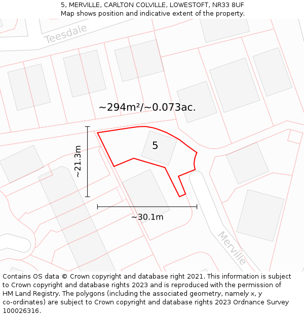 5, MERVILLE, CARLTON COLVILLE, LOWESTOFT, NR33 8UF: Plot and title map
