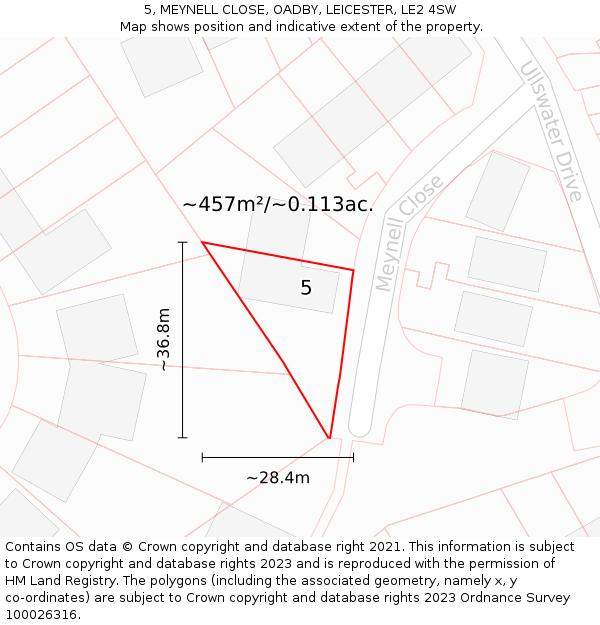 5, MEYNELL CLOSE, OADBY, LEICESTER, LE2 4SW: Plot and title map
