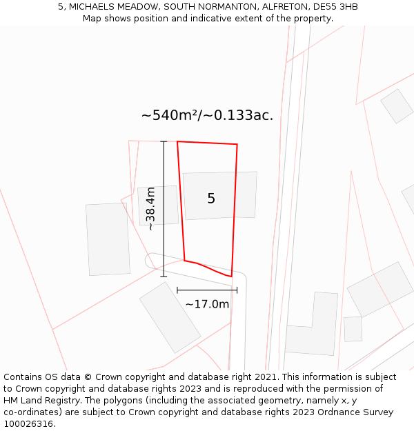 5, MICHAELS MEADOW, SOUTH NORMANTON, ALFRETON, DE55 3HB: Plot and title map
