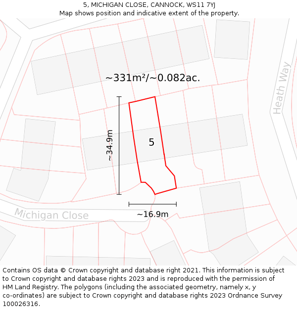 5, MICHIGAN CLOSE, CANNOCK, WS11 7YJ: Plot and title map
