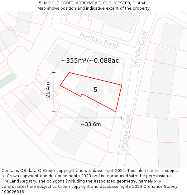 5, MIDDLE CROFT, ABBEYMEAD, GLOUCESTER, GL4 4RL: Plot and title map