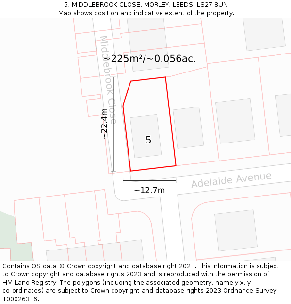 5, MIDDLEBROOK CLOSE, MORLEY, LEEDS, LS27 8UN: Plot and title map