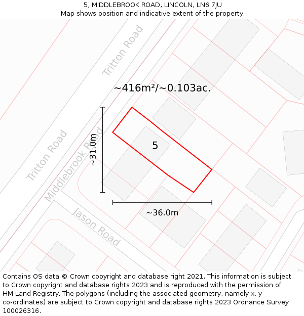 5, MIDDLEBROOK ROAD, LINCOLN, LN6 7JU: Plot and title map