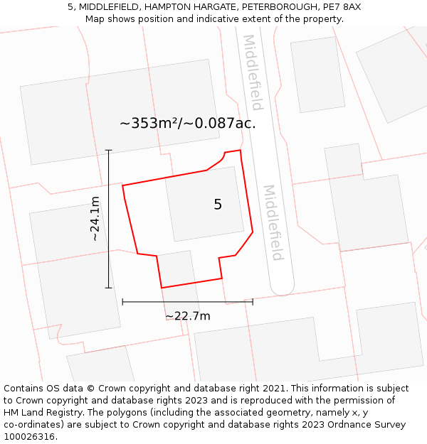 5, MIDDLEFIELD, HAMPTON HARGATE, PETERBOROUGH, PE7 8AX: Plot and title map