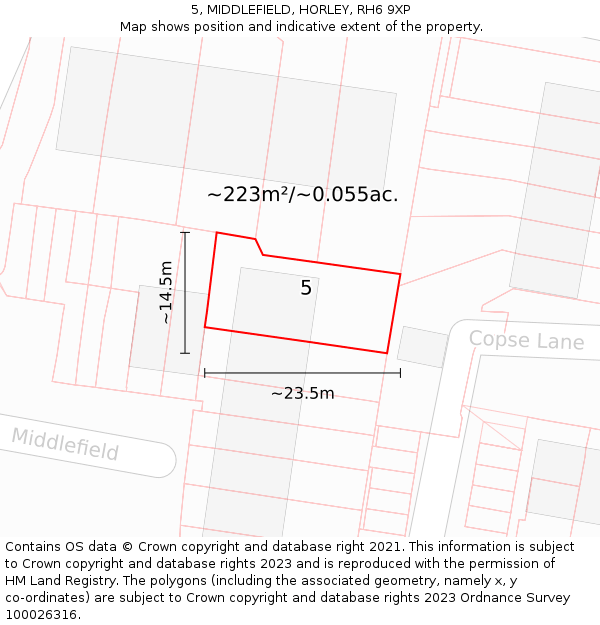 5, MIDDLEFIELD, HORLEY, RH6 9XP: Plot and title map