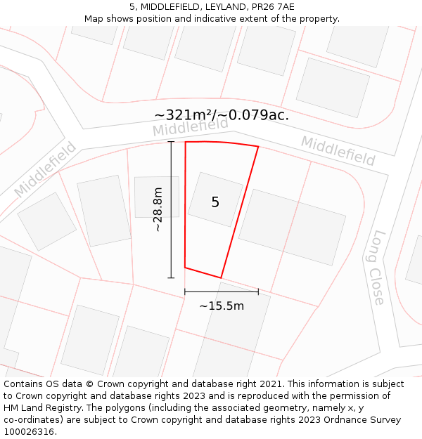 5, MIDDLEFIELD, LEYLAND, PR26 7AE: Plot and title map