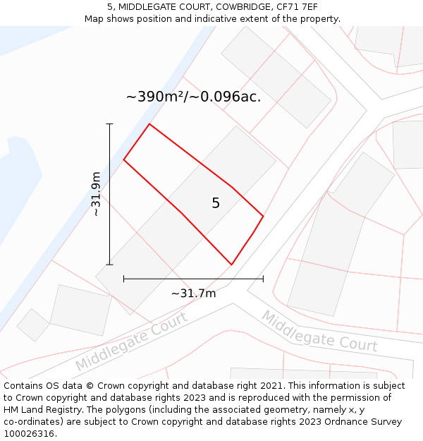 5, MIDDLEGATE COURT, COWBRIDGE, CF71 7EF: Plot and title map