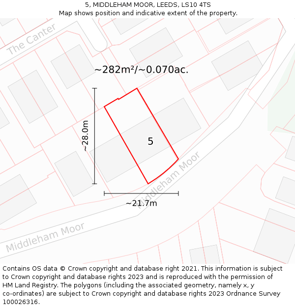 5, MIDDLEHAM MOOR, LEEDS, LS10 4TS: Plot and title map