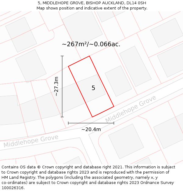 5, MIDDLEHOPE GROVE, BISHOP AUCKLAND, DL14 0SH: Plot and title map