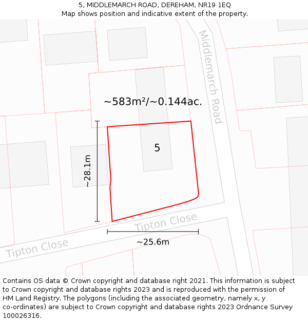 5, MIDDLEMARCH ROAD, DEREHAM, NR19 1EQ: Plot and title map