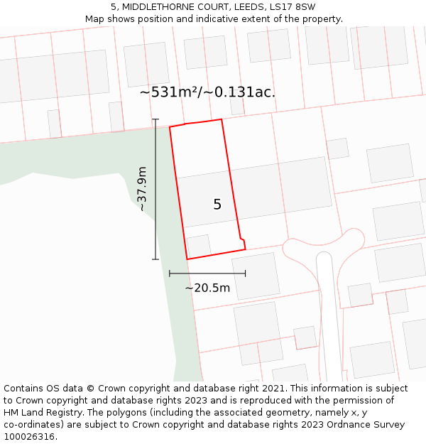 5, MIDDLETHORNE COURT, LEEDS, LS17 8SW: Plot and title map