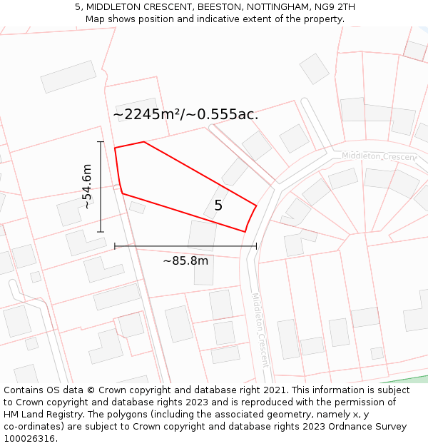 5, MIDDLETON CRESCENT, BEESTON, NOTTINGHAM, NG9 2TH: Plot and title map