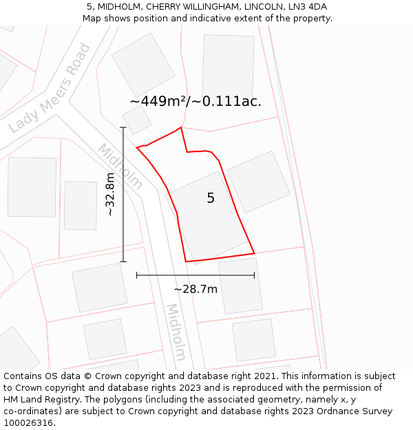 5, MIDHOLM, CHERRY WILLINGHAM, LINCOLN, LN3 4DA: Plot and title map
