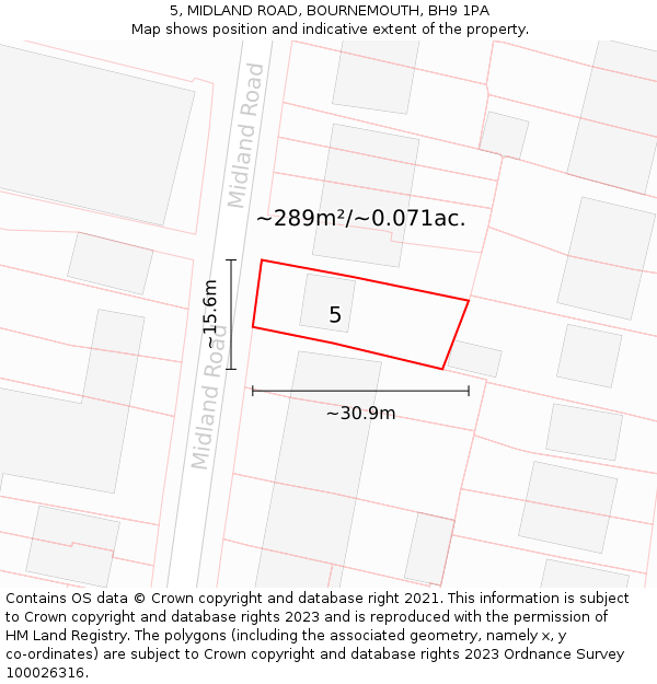 5, MIDLAND ROAD, BOURNEMOUTH, BH9 1PA: Plot and title map