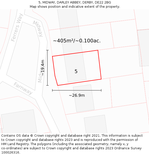 5, MIDWAY, DARLEY ABBEY, DERBY, DE22 2BG: Plot and title map