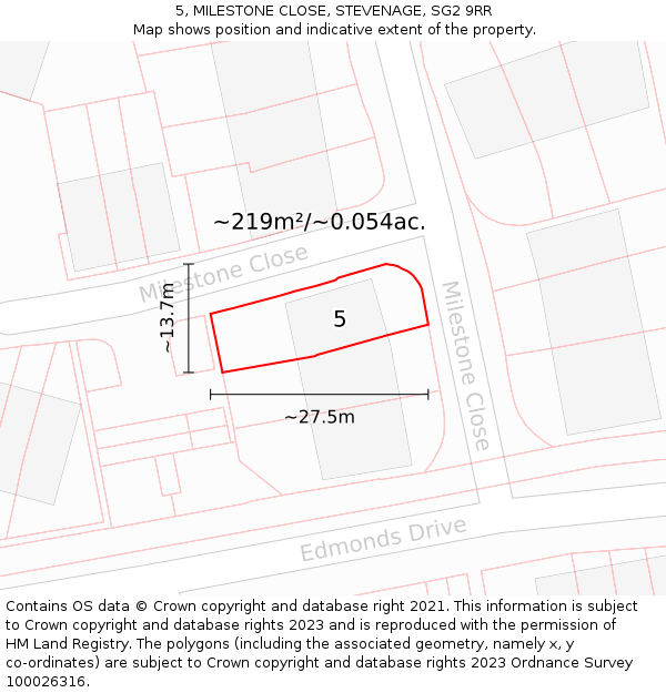 5, MILESTONE CLOSE, STEVENAGE, SG2 9RR: Plot and title map
