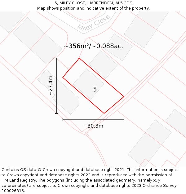 5, MILEY CLOSE, HARPENDEN, AL5 3DS: Plot and title map