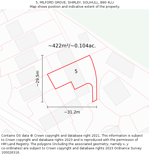 5, MILFORD GROVE, SHIRLEY, SOLIHULL, B90 4LU: Plot and title map